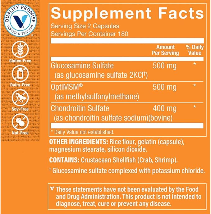 The Vitamin Shoppe Glucosamine Chondroitin MSM Capsules, Joint Health & Mobility Support Supplement for Men & Women, Supports Cartilage & Flexibility, Gluten Free, Dairy Free, 360 Capsules