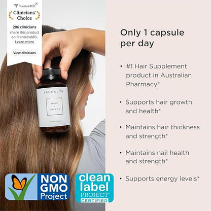 JSHealth Vitamins Hair + Energy Formula | Hair Vitamins for Women and Men with Iodine and Zinc | Supports Hair Strength, Energy Levels, and Healthy Hair Maintenance (60 Capsules Pack of 2)