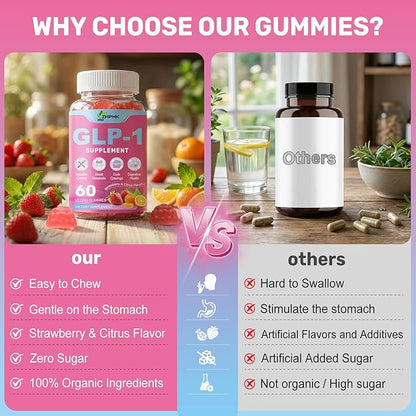 GLP-1 Support for Women & Men, Sugar-Free Gummies with Berberine, Cinnamon, Turmeric, Raspberry Ketone, Resveratrol, Appetite & Craving Control, Metabolism Digestion & Gut, No Stomach, 120 Count