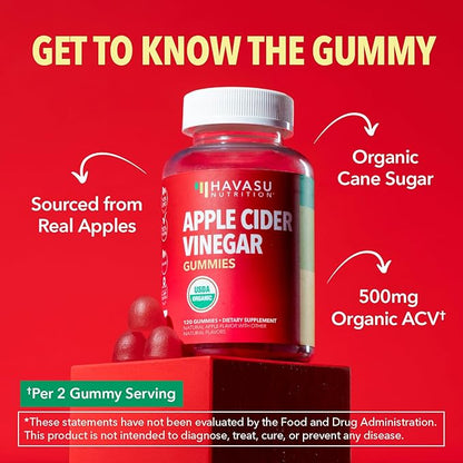 Apple Cider Vinegar Gummies - Organic ACV Vitamins for Digestive Health, Metabolism & Gut Support - 120 Count - Vegan, Non-GMO, Gluten-Free - Delicious Flavor & No Harsh Taste - 2 Month Supply