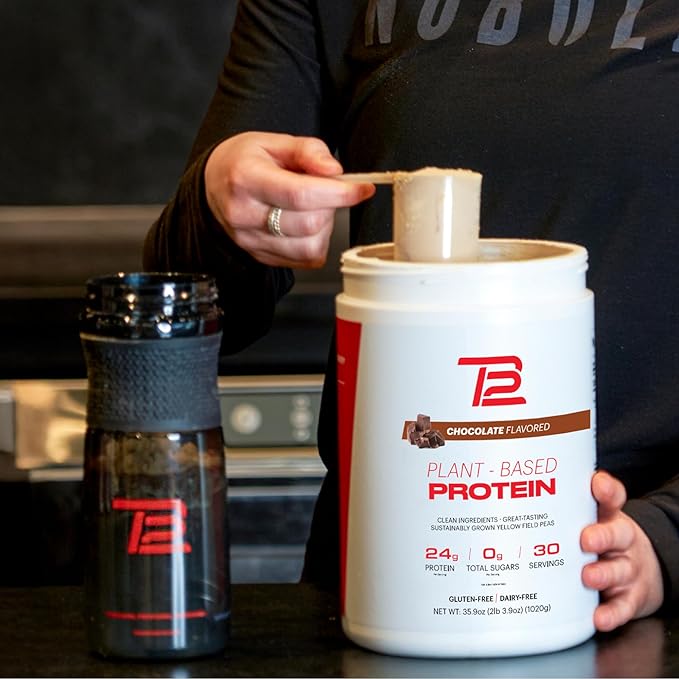TB12 Plant Based Protein Powder by Tom Brady, 24g of Vegan Pea Protein, Low Sugar, Low Carb, Non-GMO, Keto Friendly, Paleo, Sugar Free, Chocolate Flavor (30 Servings/2.25lbs)