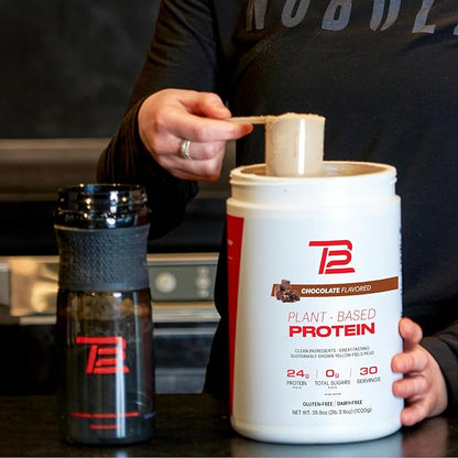 TB12 Plant Based Protein Powder by Tom Brady, 24g of Vegan Pea Protein, Low Sugar, Low Carb, Non-GMO, Keto Friendly, Paleo, Sugar Free, Chocolate Flavor (30 Servings/2.25lbs)
