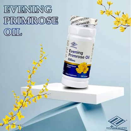 Nu-Health Evening Primrose Oil 500 mg for Women | Natural Source of GLA | Evening Primrose Oil Softgels | Nutritional Support for Skin & Overall Wellness | 200 Count