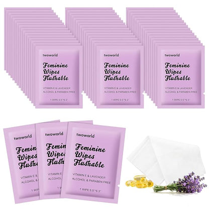Feminine Wipes Individually Wrapped, Flushable Wipes Travel,Feminine Care Vaginal Wipes for Adult,Women, Girl and Homeless (Pack of 400,Lavender)