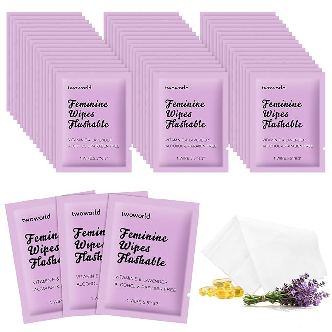 Feminine Wipes Individually Wrapped, Flushable Wipes Travel,Feminine Care Vaginal Wipes for Adult,Women, Girl and Homeless (Pack of 100,Lavender)