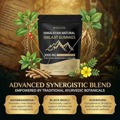 VitacoreHimalayan Shilajit Gummies, Vitadrive Himalayan Natural Shilajit Gummies - Fulvic Acid & Trace Mineral Supplement for Energy & Vitality Support Dietary Supplement - 60 Gummies