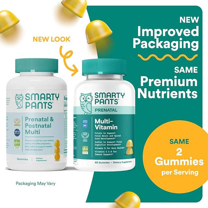 SmartyPants Prenatal Vitamins for Women, Multivitamin Gummies: Pre and Postnatal Vitamins, Biotin, Methylfolate,Vitamin D3,C,Vitamin B12, B6, A, K & Zinc, Inositol,60 Count (30 Day Supply) (Pack of 2)