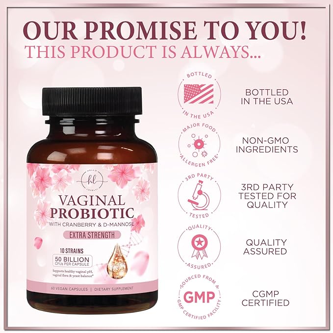 Vaginal Probiotics for Women - Gently Support Feminine Health, pH Balance, Healthy Odor & Vaginal Flora - 50 Billion CFU - Improved Formula with Lactobacillus, Prebiotics & Cranberry - 60 Capsules