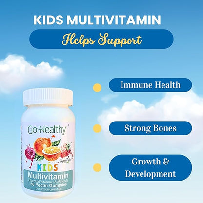 Go Healthy Kids Multivitamin Gummies, Immune Support, Kids Vitamin Gummies, Kosher Kid Vitamin, Halal, Non-GMO, Gluten-Free Tasty Gummy - 30 Servings