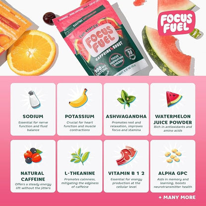 FocusFuel Energy Chews – Strawberry Lemonade Sample Pack (36 Servings) – 100mg Caffeine + Alpha GPC + L-Theanine + B12, Magnesium – No Crash or Jitters