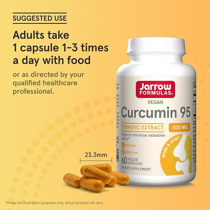 Jarrow Formulas Curcumin 95 Supplement - Turmeric Extract Supplement, 500 mg for Antioxidant & Joint Support, 60 Capsules