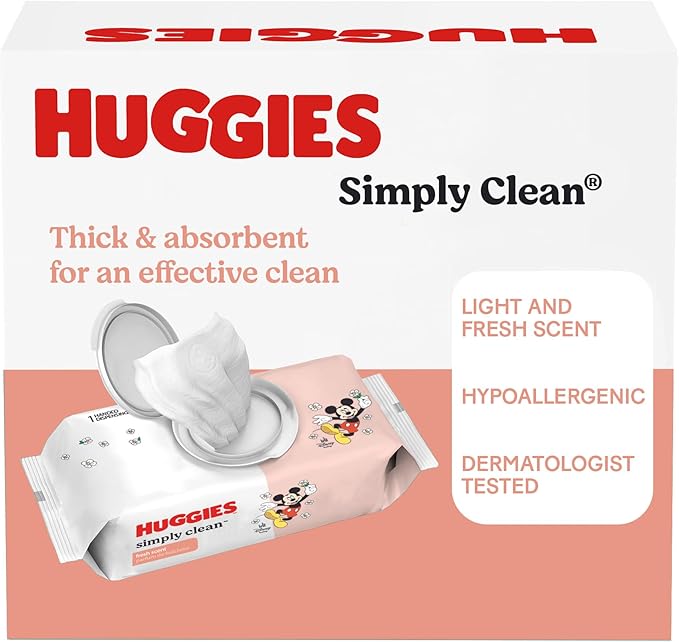Huggies Simply Clean Fresh Scent Baby Wipes, 3 Flip-Top Packs of 64 (192 Wipes Total), Packaging May Vary