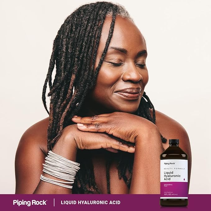 Piping Rock Liquid Hyaluronic Acid Supplement | 100mg | 16 fl oz | Natural Berry Flavor | Vegetarian Formula | Non-GMO, Gluten Free
