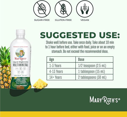 MaryRuth's Liquid Nighttime Multimineral | No Melatonin | Bedtime Routine | Magnesium Citrate | Calcium | Zinc | Vitamin D3| Available in 4 Flavor - Vegan | Sugar Free | Gluten Free | 32 Oz