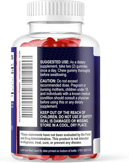 Magnesium Glycinate Supplement Gummies - Magnesium Supplement with Bone Muscle Heart Health & Sleep Support - Gentle on Stomach & Chelated for Max Absorption - Grape Flavor & Sugar Free - 60 Gummies