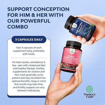 Fertility Supplements for Women & Men - Prenatal Vitamins Bundle with COq10, Folic Acid, Choline, Zinc, D-Aspartic Acid - Hormonal Balance for Conception for Her & Him - Pre Natal Multivitamin - 90 Ct