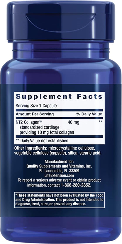 Life Extension NT2 Collagen™, Joint Health Supplement for Joint Comfort & Mobility, Gluten-Free, Non-GMO, 1 Daily, 60 Small Capsules