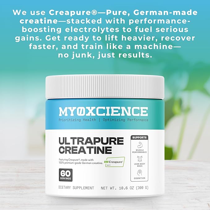 MYOXCIENCE Creapure® Creatine Monohydrate | Supports Strength & Muscle Mass, Cognition and Lean Body Mass | Unflavored 60 Servings