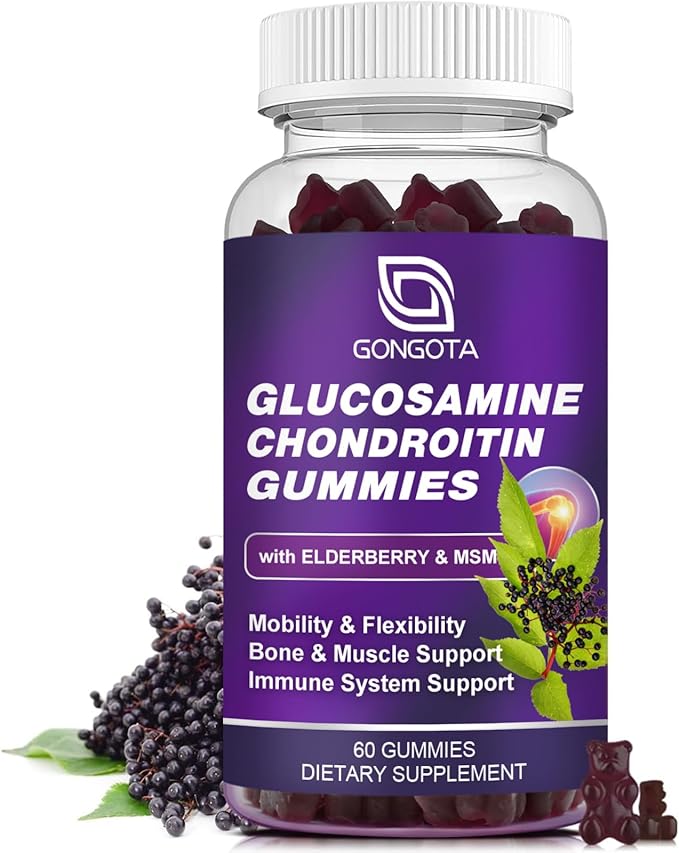 Glucosamine Chondroitin Gummies - 1- Pack, Extra Strength 1500mg Glucosamine with MSM & Elderberry, Flexibility Support, Best Cartilage & Immune Support Supplement for Men and Women - 60 Gummies