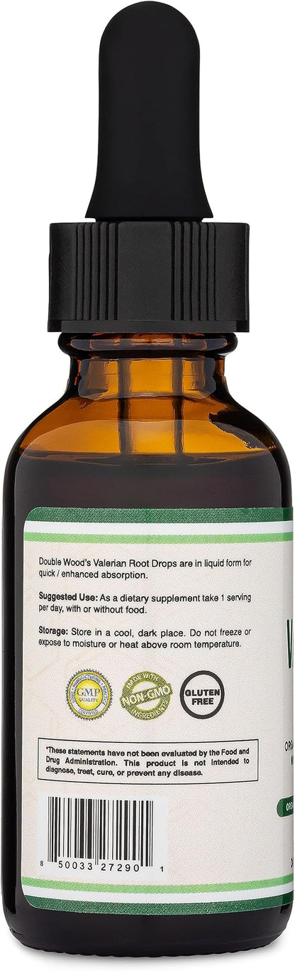 Valerian Root Drops for Sleep - Organic Valerian Root Tincture Extract 168mg - 1 FL OZ, 30 Servings (Better Absorbed Than Capsules, Enhances Valerian Root Tea) for Relaxation and Calm by Double Wood