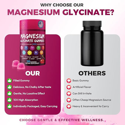 Magnesium Glycinate Gummies 600mg – High Absorption Pure Magnesium Glycinate Complex for Women & Men Support Sleep, Stress & Muscle, Sugar Free, Vegan & Non-GMO – Cherry, 120 Count