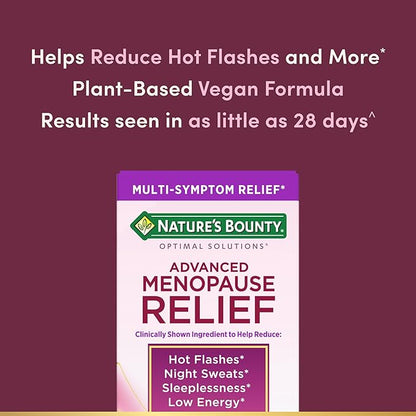 Nature’s Bounty Optimal Solutions Advanced Menopause Relief, Menopause Supplement for Women featuring Siberian Rhubarb, Hotflash Relief, No added Hormones, Drug-Free, 30 Tablets, 30 Total Servings
