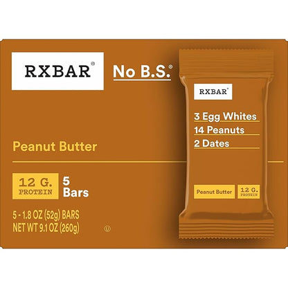 RXBAR Protein Bars, 12g Protein, Gluten Free Snacks, Peanut Butter (6 Boxes, 30 Bars)