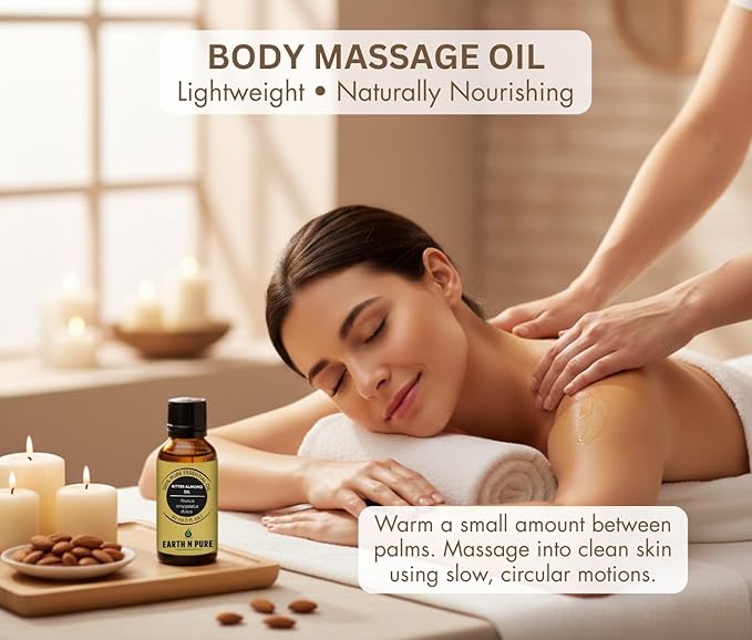 Earth N Pure Bitter Almond Oil | Cold Pressed, Therapeutic Grade for Body, Skin, Hair 50 ml