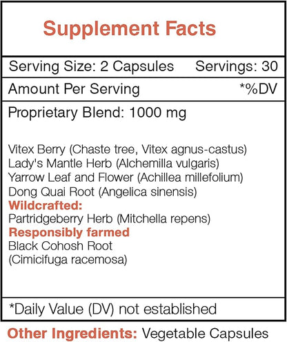 Secrets of the Tribe Cycle Regulator 60 Capsules, 1000 mg, Vitex,Partridgeberry, Lady's Mantle, Black Cohosh, Yarrow, Dong Quai. Women's Health Formula (60 Capsules)