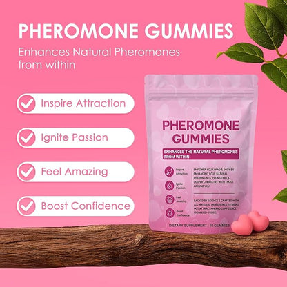 Pheromone Gummies for Women – Enhance Natural Scent & Confidence Support, Strawberry Flavor, 60 Gummies