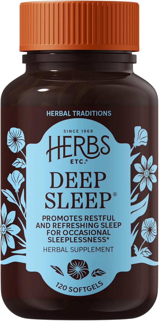 Herbs Etc. Deep Sleep Softgels - Herbal Sleep Support Supplement - Rest & Calming Support with Passionflower, Chamomile & Lemon Balm - 120 Softgels (120 Servings)