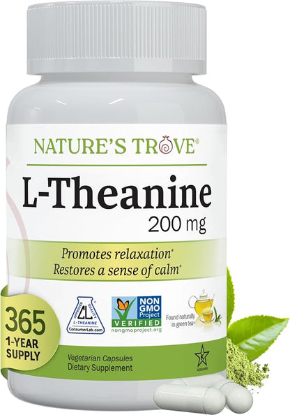 Nature's Trove L-Theanine 200mg Super Value Size - 365 Vegetarian Capsules