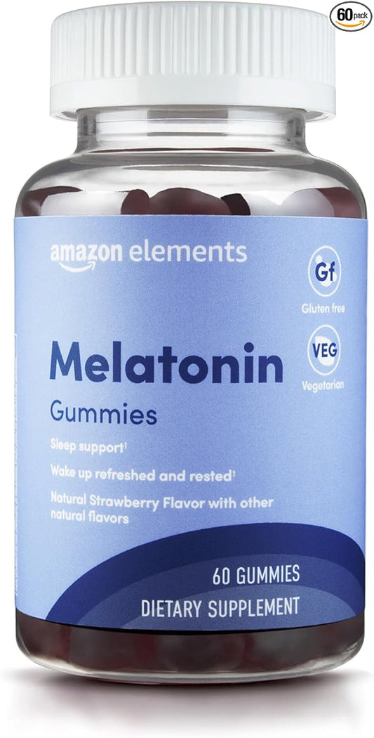 Amazon Elements Melatonin Gummies, Strawberry, Sleep Support, 10mg, 60 Count (Previously Revly)