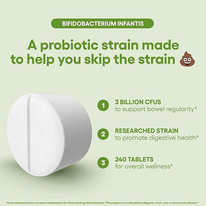 Bifidobacterium Infantis Probiotic Supplement 240 Tablets 3 Billion CFU Probiotics for Men & Women Supports Intestinal Digestive & Gut Health (240, Bifidobacterium Infantis)