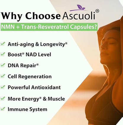 99% Ultra Purity NMN 500mg + Trans-Resveratrol 600mg, 1150mg NMN Resveratrol Supplement, 3-in-1 Advanced Formula for Boost* NAD, Cell, Immune, Energy & Muscle, Healthy Aging, Stabilized Form - 60 Caps