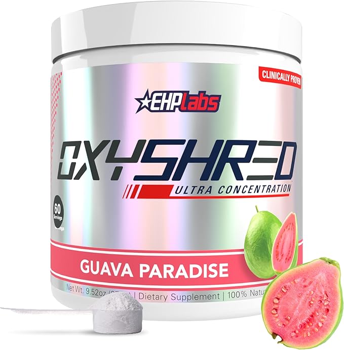 EHP Labs OxyShred Pre Workout Powder & Shredding Supplement - Preworkout Powder with L Glutamine & Acetyl L Carnitine, Energy Boost Drink - Guava Paradise, 60 Servings