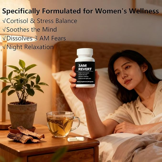 Kleos Cortisol 3 AM Revert, 3 AM Revert Supplement Capsules for Women - Balance Cortisol & Night Relaxation with Ashwagandha, L-Theanine and Magnolia Bark - 60 Capsules (1)