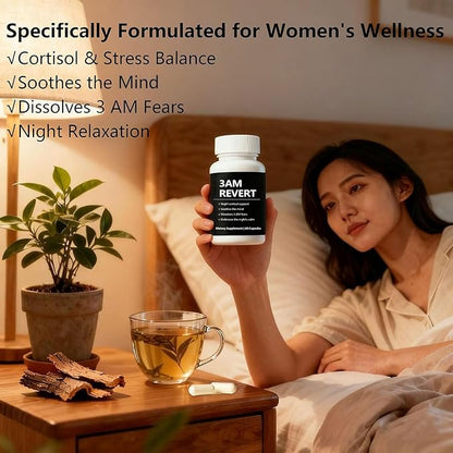 Kleos Cortisol 3 AM Revert, 3 AM Revert Supplement Capsules for Women - Balance Cortisol & Night Relaxation with Ashwagandha, L-Theanine and Magnolia Bark - 60 Capsules (1)
