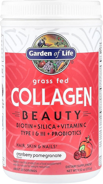 Garden of Life Grass Fed Collagen Beauty - Cranberry Pomegranate, 20 Servings, Powder for Women Men Hair Skin Nails, Hydrolyzed Collagen Peptides Protein Powder Supplement