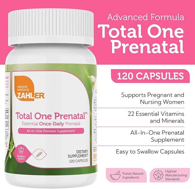 Zahler - Total One Prenatal Vitamins for Women (120 Count) Daily Multi Vitamin Prenatals with Folic Acid, Iron, Zinc & 19 Other Essential Vitamins & Minerals - Kosher Pre Natal Multivitamin Capsules