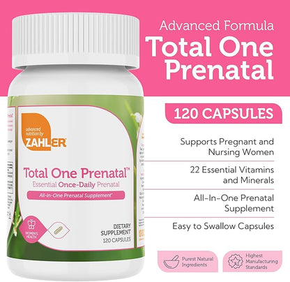 Zahler - Total One Prenatal Vitamins for Women (120 Count) Daily Multi Vitamin Prenatals with Folic Acid, Iron, Zinc & 19 Other Essential Vitamins & Minerals - Kosher Pre Natal Multivitamin Capsules