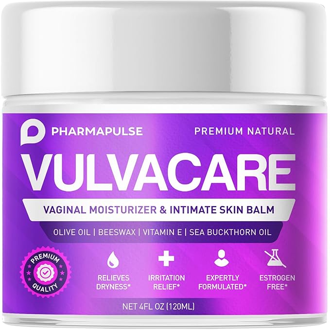 Pharmapulse Organic Vaginal Moisturizer, Vulva Balm Cream, Intimate Skin Care, Menopause Support - Relieves Dryness, Itching, Burning, Redness, Chafing, Odor, Irritation - Estrogen Free 4oz