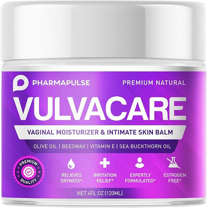 Pharmapulse Organic Vaginal Moisturizer, Vulva Balm Cream, Intimate Skin Care, Menopause Support - Relieves Dryness, Itching, Burning, Redness, Chafing, Odor, Irritation - Estrogen Free 4oz