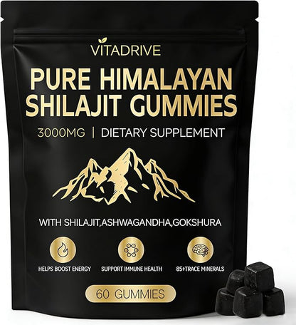 Himalayan Shilajit Gummies for Men & Women, Shilajit Gold Gummies Energy Boost, 85+ Trace Minerals & Fulvic Acid, 60 Count