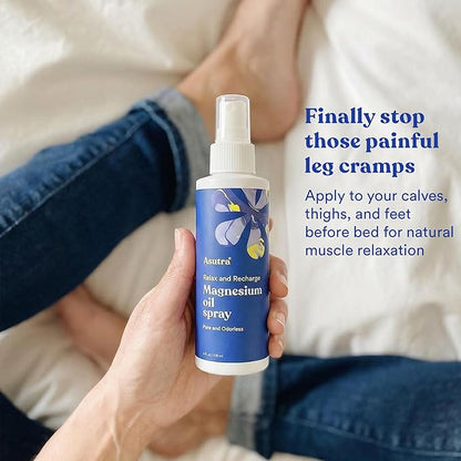 ASUTRA Pure Zechstein Magnesium Oil Spray 4 oz - Topical Magnesium for Feet, Sleep & Leg Cramps - Concentrated Formula for Sensitive Skin - Less Sting Less Itch