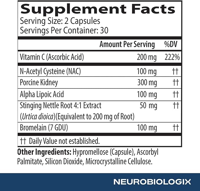 Neurobiologix Gut Histamine Support Supplement, Digestion & Immune Balance with Vitamin C, NAC, Bromelain & Quercetin, Supports Food-Derived Histamine Response for Men & Women, Vegetarian, 60 Capsules