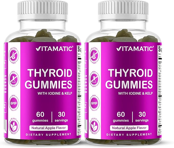 Vitamatic 2 Pack Vegan Thyroid Support Gummies with Iodine & Kelp – 60 Count – Plant-Based – Supports Energy & Metabolism