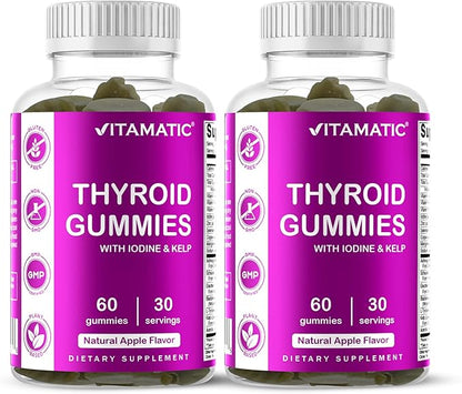 Vitamatic 2 Pack Vegan Thyroid Support Gummies with Iodine & Kelp – 60 Count – Plant-Based – Supports Energy & Metabolism