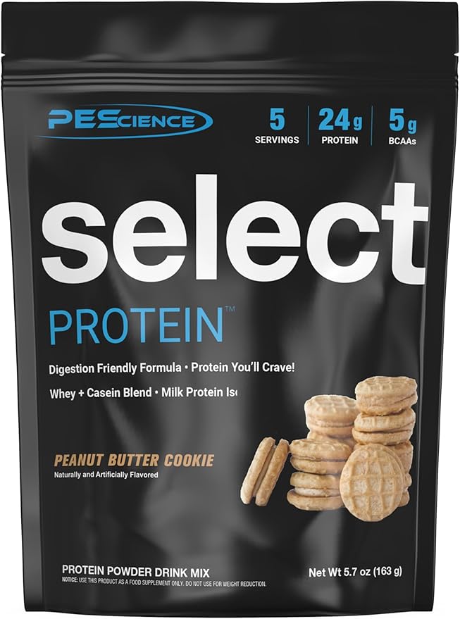 PEScience Select Protein Powder, Whey and Casein Blend, Lean Protein Powder for Women and Men, Low Calorie, Low Carb, Keto Friendly, Gluten Free, Peanut Butter Cookie - 5 Servings