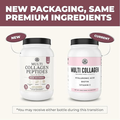Multi Collagen Powder with Biotin, Hyaluronic Acid, Vitamin C (2lb Value Size) | Hydrolyzed Collagen Supplement (Types I, II, III, V, X). Hair, Skin, Nails for Women, Men